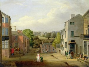 Straßenszene in Chorley, Lancashire, mit Blick auf Chorley Hall