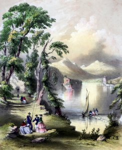 Der See von Killarney mit den Ruinen der Abtei Innisfallen, Irland, 19. Jahrhundert