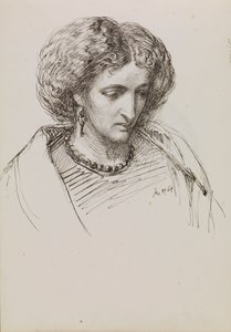 Porträtskizze von Frau mit niedergeschlagenen Augen von John Brett