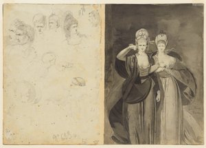 Skizzen von Köpfen (verso, links); Zwei Frauen (verso, rechts)