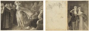Frau unter den Mönchen stehend (recto) Skizzen von Köpfen (verso, links); Zwei Frauen (verso, rechts)