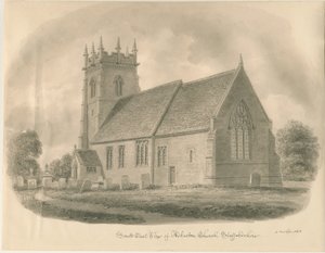 Adbaston Kirche: Sepiazeichnung, 1843 von John Buckler