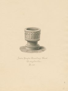 Buckinghamshire - Drayton Beauchamp Kirche: Sepia-Zeichnung, 1838 von John Buckler