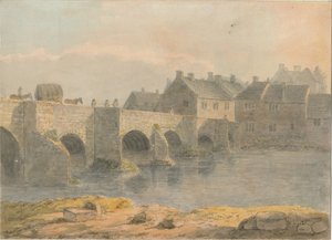 Burton-upon-Trent Brücke und Stadt: Aquarell, 18. Jahrhundert von John Buckler