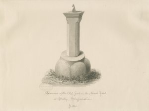 Taufbecken in der Betley Kirche: Sepia-Zeichnung