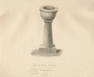 Taufbecken in der Kirche von Acton Trussell von John Buckler