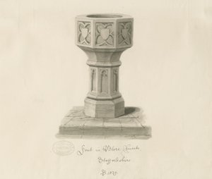 Taufbecken in Blore Kirche (1839) von John Buckler