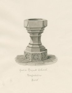 Taufbecken in der Trysull-Kirche: Sepia-Waschzeichnung von John Buckler