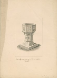 Lancashire - Waddington Kirche - Taufbecken: Sepiazeichnung, 1808 von John Buckler
