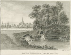 Lichfield Kathedrale - Ostansicht: Sepia-Zeichnung, 1844 von John Buckler