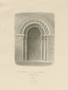 Longdon Church - Südportal: Sepia-Zeichnung von John Buckler