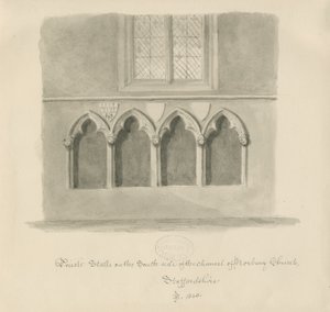 Norbury Church - Priesterstühle: Sepia-Waschzeichnung, 1843 von John Buckler