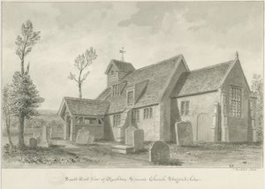 Rushton Spencer Kirche: Sepiawaschzeichnung, 1844