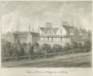 Stafford - Bahnhof: Sepiazeichnung, 1844 von John Buckler