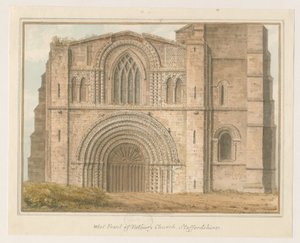 Tutbury Priory Kirche - Westfront: Aquarell, 1813 von John Buckler