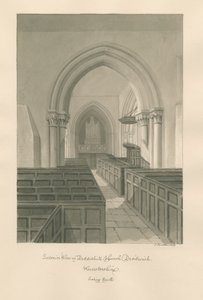 Worcestershire - Droitwich - Dodderhill Kirche Innenraum: Sepia-Zeichnung