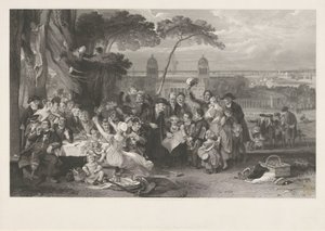 Feiernde Gesellschaft in einem Park feiert den Sieg bei Trafalgar von John Burnet