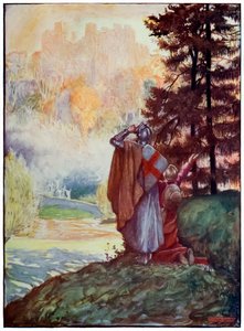 Christian und Hopeful erblicken die Himmlische Stadt aus The Pilgrims Progress From This World, To That Which Is To Come von John Bunyan (1628-1688) Illustration von Byam Shaw (1872-1919)