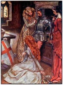 Christian bewaffnet aus The Pilgrims Progress From This World, To That Which Is To Come von John Bunyan (1628-1688) Illustration von Byam Shaw (1872-1919)