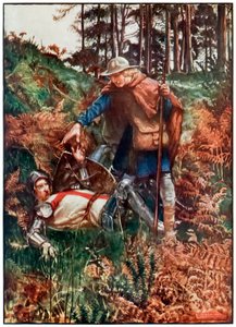 Faithful hilft Christian nach seinem Sturz aus The Pilgrims Progress From This World, To That Which Is To Come von John Bunyan (1628-1688) Illustration von Byam Shaw (1872-1919) von John Byam Liston Shaw