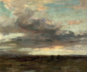 Das Moor von Argyllshire, Schottland, Sonnenuntergang von John Campbell Mitchell