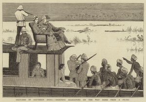 Skizzen in Südindien, Alligatorenjagd auf dem Heimweg von einem Picknick