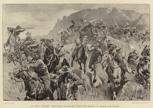 Eine heiße Verfolgung, britische Kavallerie treibt einen Buren-Außenposten zurück