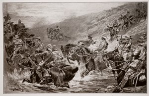 Der Ansturm auf Kimberley - Die 10. Husaren überqueren Klip Drift, nach einer Skizze von G.D. Giles
