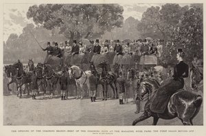 Die Eröffnung der Kutschensaison, Treffen des Kutschenclubs am Magazin, Hyde Park, die erste Kutsche fährt los