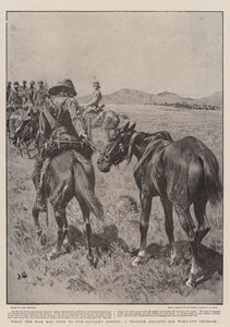 Was der Krieg unseren Kavalleriepferden angetan hat, ein Soldat führt sein erschöpftes Pferd