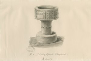 Taufbecken in Checkley Kirche von John Chessell Buckler