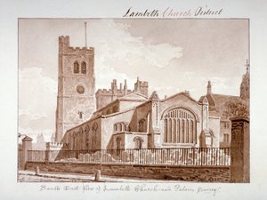 Südostansicht der Kirche St. Mary, Lambeth, London, 1828