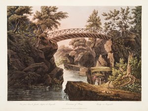 Umgebung von Paris, Brücke bei Bagatelle, Illustration aus Versailles, Paris und Saint Denis, veröffentlicht 1809 von John Claude Nattes