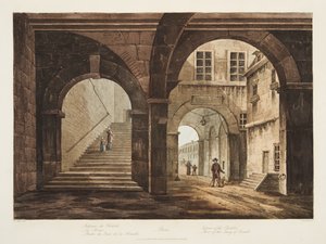 Innenraum des Châtelet, Teil des Quais von Feraille, Illustration aus Versailles, Paris und Saint Denis, veröffentlicht 1809 von John Claude Nattes