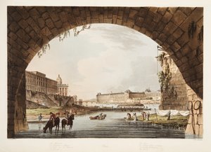 Der Louvre; Die Münze; Das College der 4 Nationen; Die Brücke der Wiedervereinigung, Illustration aus Versailles, Paris und Saint Denis, veröffentlicht 1805 von John Claude Nattes