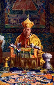 Der Deb Raja, amtierendes Oberhaupt der buddhistischen Kirche von Bhutan, 1922 von John Claude White