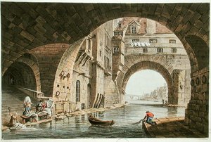 Der Waschplatz des Hotel-Dieu und die Pont de la Tournelle, graviert von I. Hill, 1810 von John Claude after Nattes