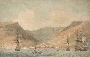 Ansicht von Jamestown, St. Helena, vom Meer mit Schiffen