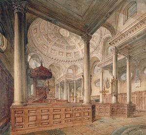 Innenansicht der Kirche St. Stephen Walbrook, City of London, 1811