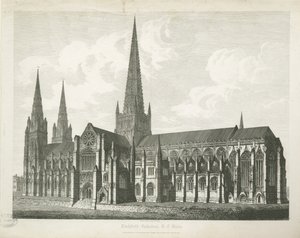 Kathedrale von Lichfield - Südostansicht: Gravur, nd [ca. 1823] (Druck) von John Coney