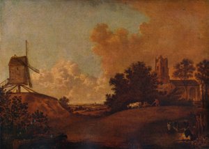 Alte Orford-Kirche und Mühle, Suffolk, um 1782