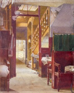 Innenansicht der Treppe im Cock Tavern, Fleet Street, City of London, 1881 von John Crowther