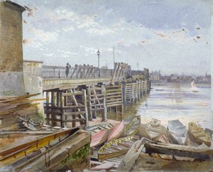 Blick auf die Battersea-Brücke über die Themse, London, 1885 von John Crowther