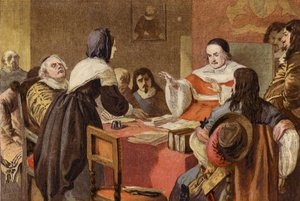 John Bunyans Frau bittet Sir Matthew Hale um die Freilassung ihres Mannes aus dem Gefängnis von Bedford (Chromolithographie)