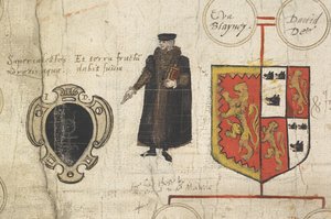 (Detail) Genealogische Rolle des Abstammung von John Dee, zeigt seine Verwandtschaft mit den Herrschern des Hauses Tudor