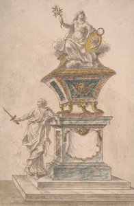 Denkmal: Frieden sitzt auf einer Urne, ein Mann mit gezogenem Schwert steht auf dem Sockel des Denkmals von John Devoto