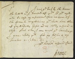 Autographenbrief von John Donne an Sir Robert Cotton, aus dem Gefängnis geschrieben