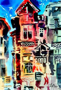Bunte Stadtlandschaft Aquarell