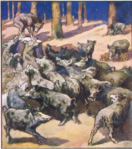 In der Mitte des Baumstumpfes stand ein großer grauer Wolf
