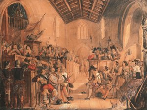 Ein Roundhead-Gottesdienst: eine Szene aus "Peveril of the Peak" von Sir Walter Scott, 1841